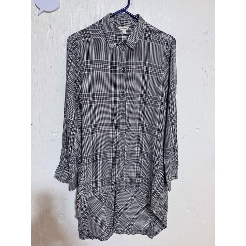 Max Studio Womens Black White Glen Plaid High Low Tunic Shirt NWT $98 Size S